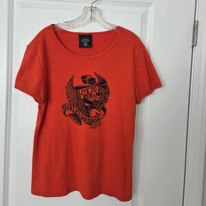 Harley Davidson Motorcycle TShirt Live to Ride Embellished Graphic W L Orange